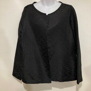 Eileen Fisher M Black Silk Crinkle Pleat Jacket